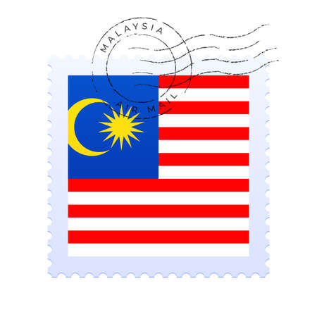 malaysia postage mark. National Flag Postage Stamp isolated on white background vector illustration. Stamp with official country flag pattern and countries nameのイラスト素材