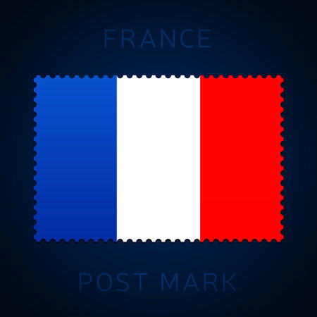 france postage mark. National Flag Postage Stamp isolated on white background vector illustration. Stamp with official country flag pattern and countries nameのイラスト素材