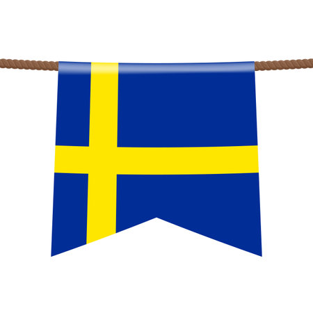 sweden national flags hangs on the rope. The symbol of the country in the pennant hanging on the rope. Realistic vector illustration.のイラスト素材