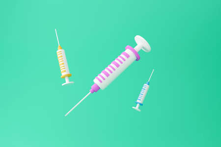 3d Syringe for vaccine, vaccination, injection, flu shot. Vaccination icon with Medical equipment. Minimalism concept. 3d illustration renderの写真素材