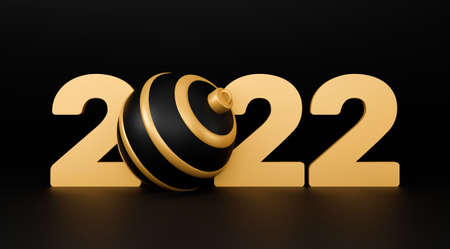 2022 new year abstract background with 3d spheres. black and gold Christmas luxury minimal concept....