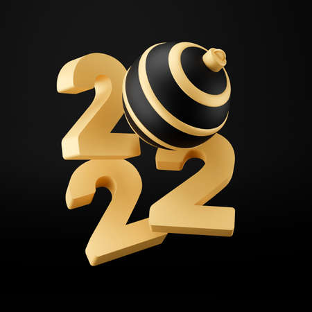 2022 new year abstract background with 3d spheres. black and gold Christmas luxury minimal concept....