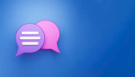 3d Minimal chat conversation concept. Group Speech bubble chat icon isolated on blue background. Message creative social media chatting concept Communication or comment chat symbol. 3D renderの写真素材