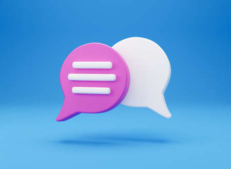 3d Minimal chat conversation concept. Group Speech bubble chat icon isolated on blue background....