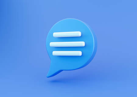 3d blue Speech bubble chat icon isolated on blue background. Message creative concept with copy space for text. Communication or comment chat symbol. Minimalism concept. 3d illustration renderの写真素材