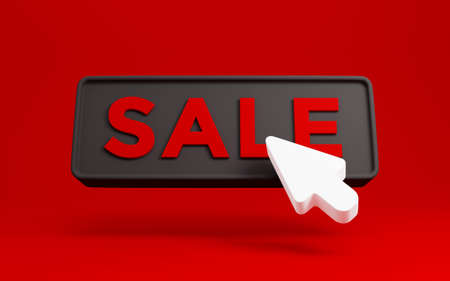 3d black friday sale button with click arrow cursor. Sale banner design discount concept. 3d renderingの写真素材