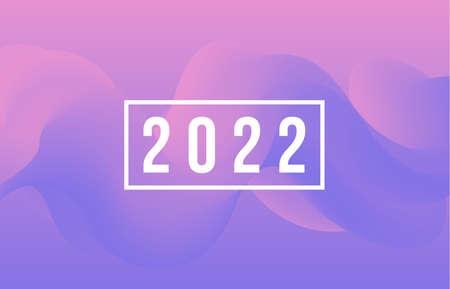 Happy New Year 2022. Greeting card with colorful abstract fluid shape. Trendy design 2022