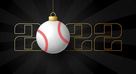 2022 Happy New Year. Sports greeting card with golden baseball ball on the luxury background. Vector illustration.のイラスト素材