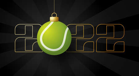 2022 Happy New Year. Sports greeting card with golden tennis ball on the luxury background. Vector illustration.のイラスト素材