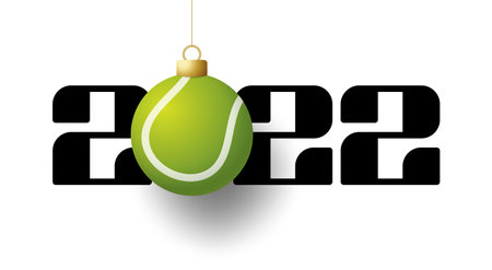 2022 Happy New Year. Sports greeting card with golden tennis ball on the luxury background. Vector illustration.のイラスト素材