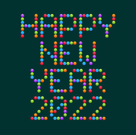 Gold Happy New Year 2022 Vector circle dot typography. Holidays greeting card illustration. Geometric New year Posters like electronic scoreboard.のイラスト素材