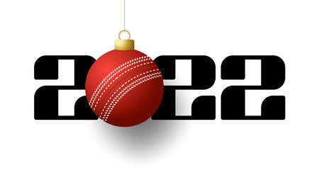 2022 Happy New Year. Sports greeting card with golden cricket ball on the luxury background. Vector illustration.のイラスト素材