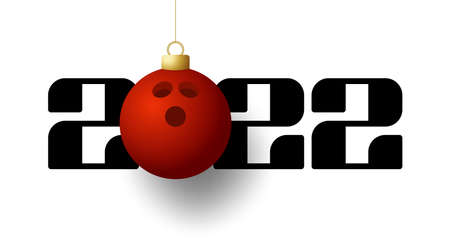 2022 Happy New Year. Sports greeting card with golden bowling ball on the luxury background. Vector illustration.のイラスト素材