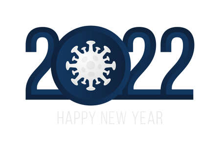Happy New Year 2022.2022 with realistic virus icon vector illustrationのイラスト素材