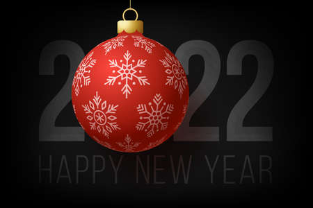 2022 new year Holiday red bauble banner. Vector illustration. 2022 Greeting card.のイラスト素材