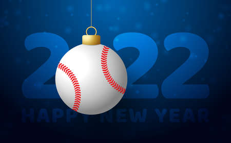 2022 Happy New Year. Sports greeting card with a baseball ball on the luxury background with snowflake. Vector illustration.のイラスト素材