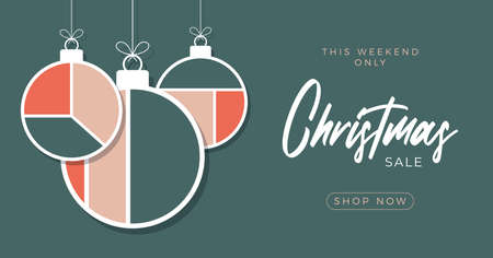 Christmas and New Year ball greeting card with decorative modern art Christmas balls and star backdrop. New year minimal 20s geometric design bauble, vector template with primitive shapes elementsのイラスト素材