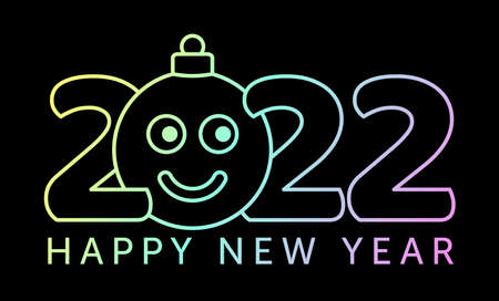 Greeting card for 2022 new year with smiling emoji face that hangs on thread like a christmas toy, ball or bauble. New year emotion concept vector illustrationのイラスト素材