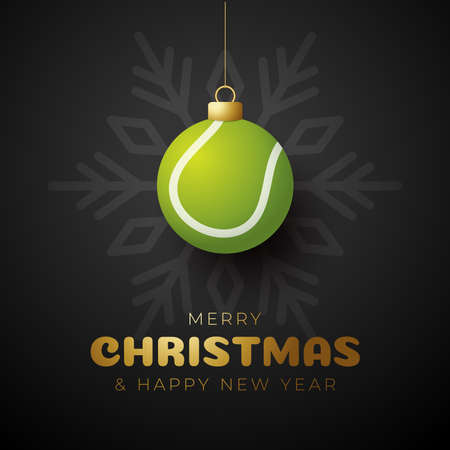 Tennis Merry Christmas and Happy New Year luxury Sports greeting card. Tennis ball as a Christmas ball on background. Vector illustration.のイラスト素材