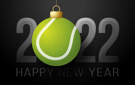 2022 Happy New Year. Sports greeting card with tennis ball on the luxury background. Vector illustrationのイラスト素材