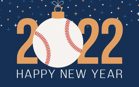 2022 Happy New Year baseball vector illustration. Flat style Sports 2022 greeting card with a baseball ball on the color background. Vector illustration.のイラスト素材