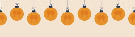 Christmas table tennis seamless horizontal pattern. Hang on a thread flat table tennis cartoon as a Christmas ball on horizontal background. Sport Vector illustration.のイラスト素材