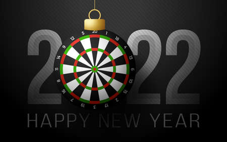 dartboard 2022 Happy New Year. Sports greeting card with dartboard ball on the luxury background. Vector illustrationのイラスト素材