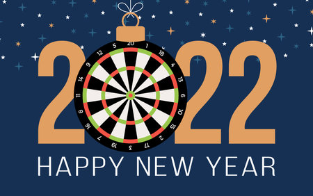 dartboard 2022 Happy New Year. Sports greeting card with dartboard ball on the luxury background. Vector illustrationのイラスト素材