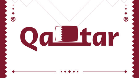Qatar flag and text on 2022 football tournament background. Vector illustration Football Pattern for banner, card, website. burgundy color national flag qatarのイラスト素材
