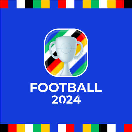 2024 football championship vector logo. Football or soccer 2024 logotype emblem on not official blue background with country flag colorful lines. Sport football logo with cup trophy.のイラスト素材