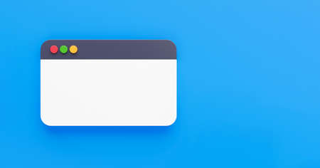 blank Simple Browser window Symbol in 3D rendering isolated on blue backgroundの写真素材