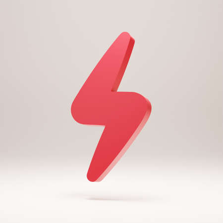 Red Thunder bolt Symbol in 3D rendering isolated on white background