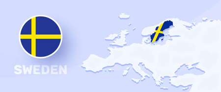 sweden map flag banner. Vector illustration with a map of Europe and highlighted country with national flagのイラスト素材