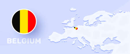 belgium map flag banner. Vector illustration with a map of Europe and highlighted country with national flagのイラスト素材