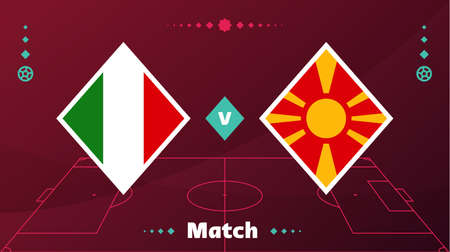 italy vs north macedonia match. Playoff Football 2022 championship match versus teams on football field. Intro sport background, championship competition final poster vector illustrationのイラスト素材