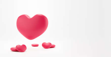 3d Red heart on white background. heart icon, love and love 3d render illustration