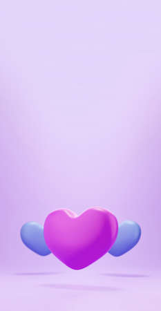 3d purple heart on violet background. heart icon, love and love 3d render illustrationの写真素材