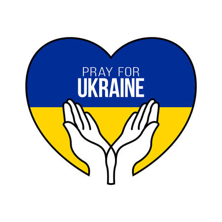 Pray for Ukraine concept illustration with national flag, hand, and map. Ukrainian flag praying concept vector illustration. Pray for peace Stop the war against Ukraineのイラスト素材