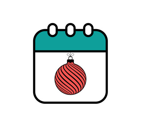 christmas ball in calendar flat line vector illustration. Merry Christmas and happy new year calendar illustration..のイラスト素材