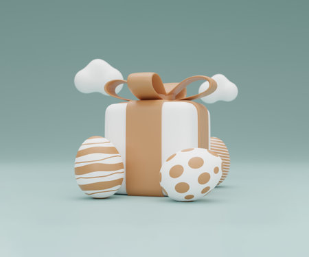 Gift box with easter eggs in pastel colors, 3d render