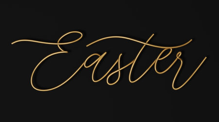 Easter gold lettering on black background. 3D rendering.の写真素材