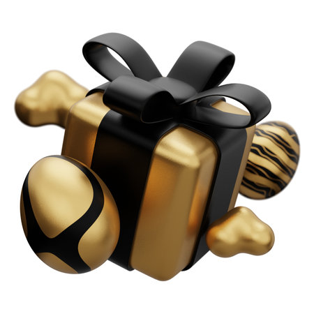 easter gold egg gift box levitation 3d illustration.の写真素材