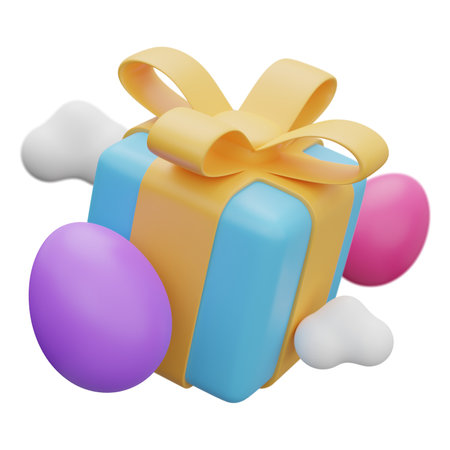 easter egg gift box levitation 3d illustration.の写真素材