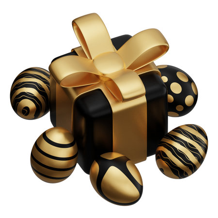 easter gold egg gift box 3d isometric illustration.の写真素材
