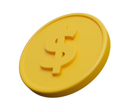 coin dollar yellow 3d. 3d render cartoon minimal icon illustration.の写真素材