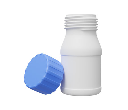 open pill bottle 3d render. 3d render cartoon minimal icon illustration.の写真素材