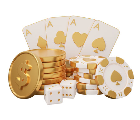casino poker gold 3d render minimal creative gambling illustration.の写真素材