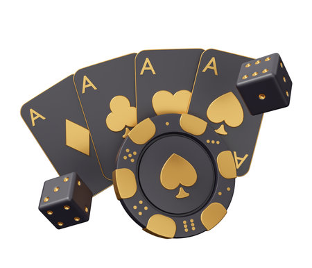 casino poker gold 3d render minimal creative gambling illustration.の写真素材