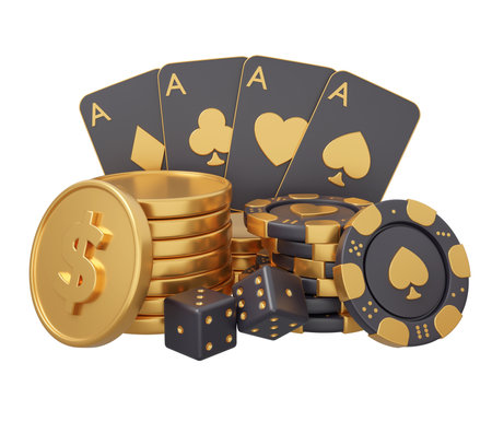 casino poker gold 3d render minimal creative gambling illustration.の写真素材