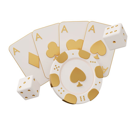 casino poker gold 3d render minimal creative gambling illustration.の写真素材